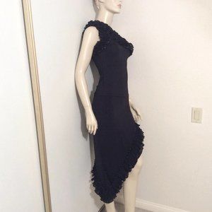 Asymmetrical black ruffled prom dress;100% stretchy  Size L